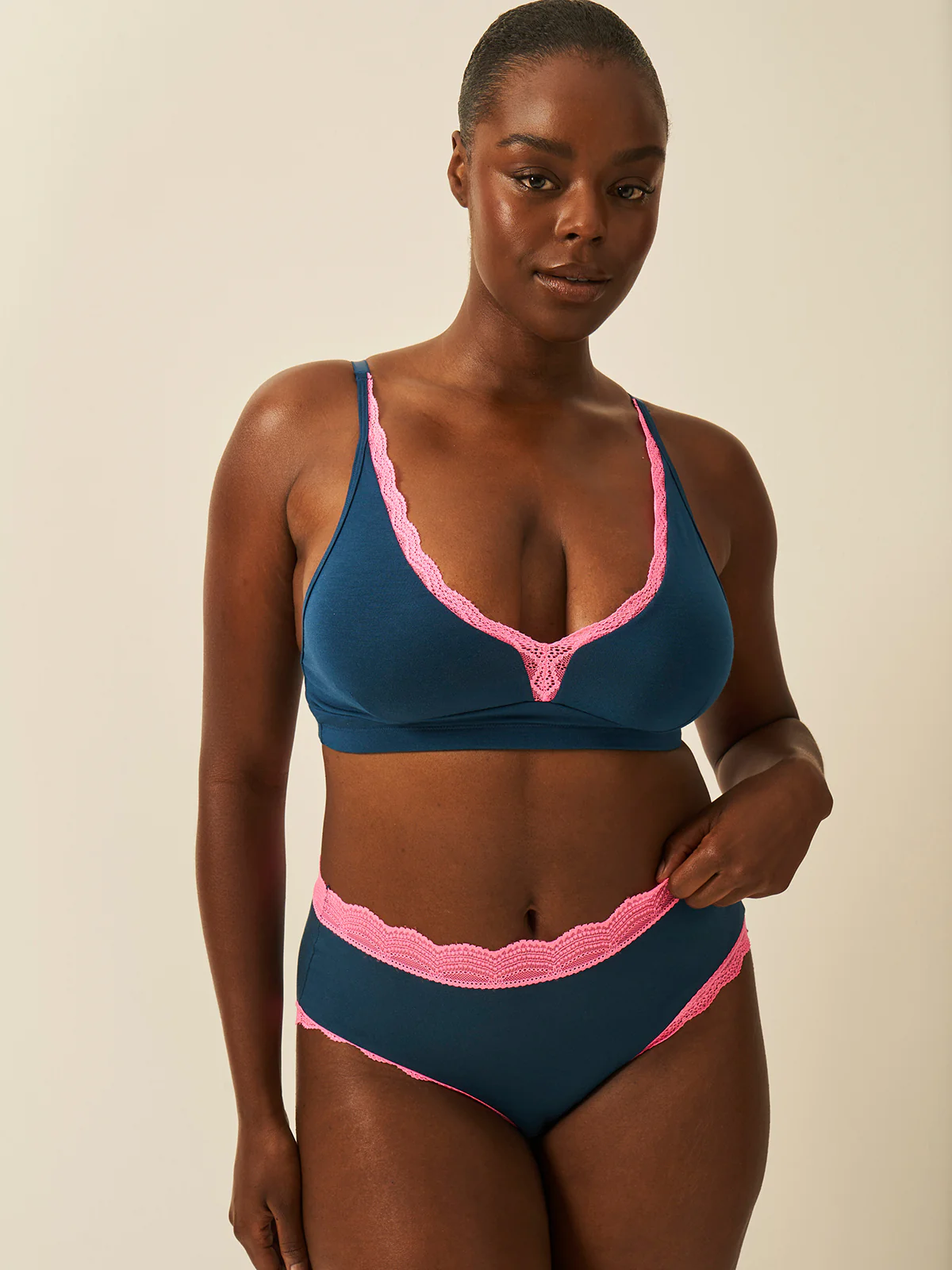 Lace Plunge Bra - Midnight Neon Pink - Image 4