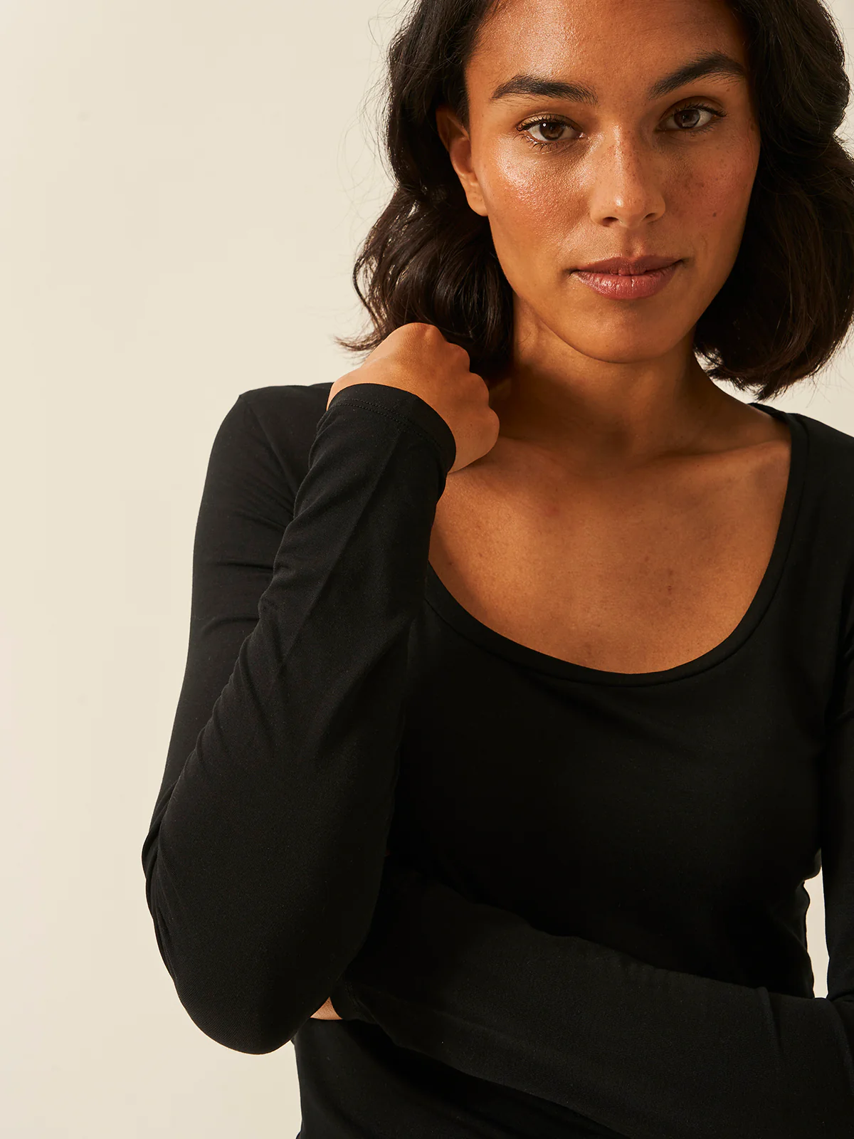 Scoop Long Sleeve Under Layer Top - Black - Image 2
