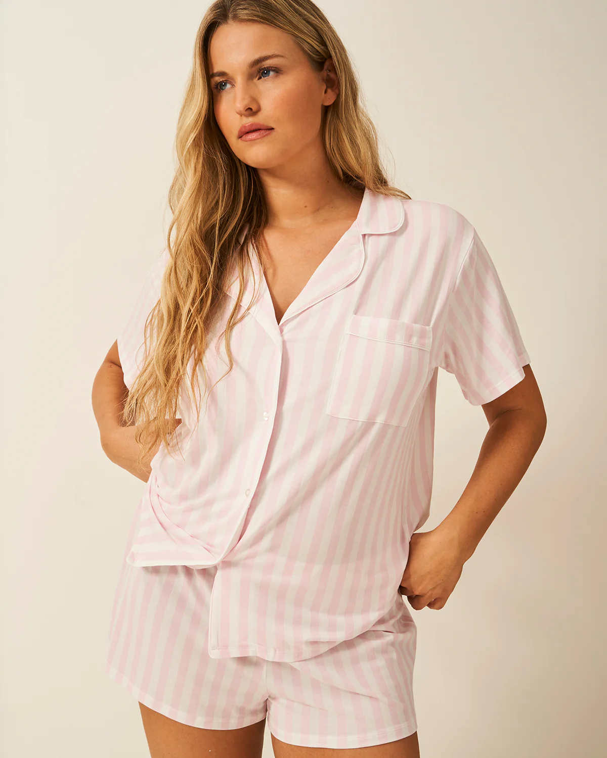 Short Pyjama Set - Pale Pink Stripe - Image 9