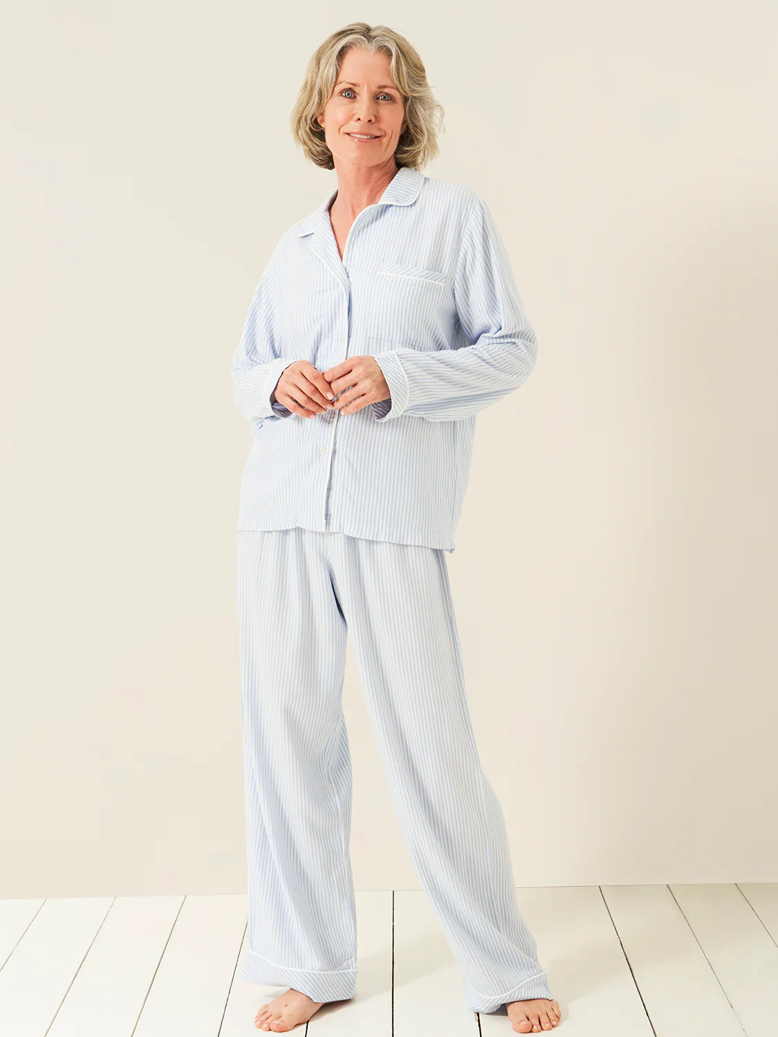 Soft Brushed Woven Pyjama Bottoms - Blue Stripe - Image 9