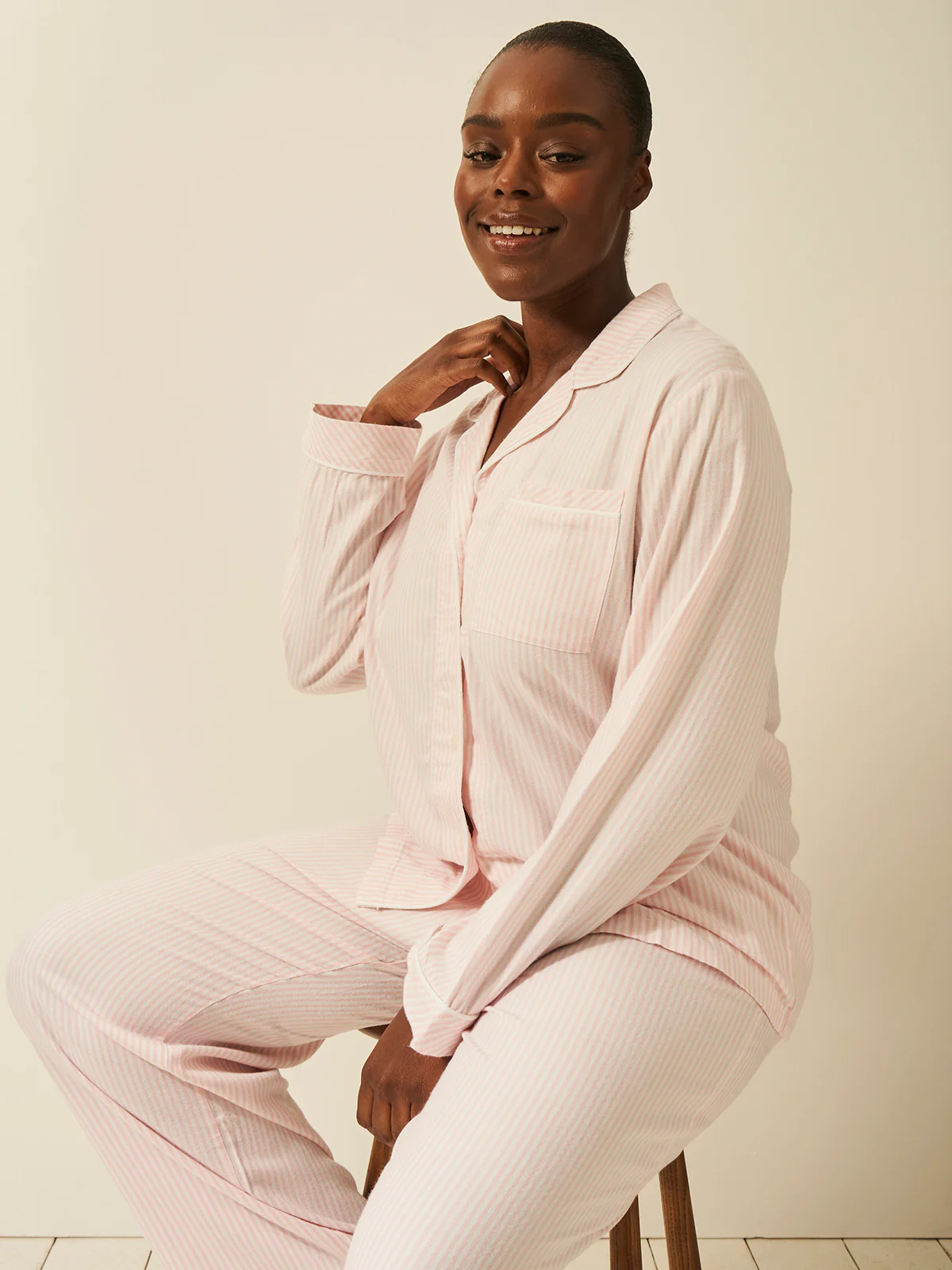 Soft Brushed Woven Pyjama Bottoms - Pink Stripe - Image 4
