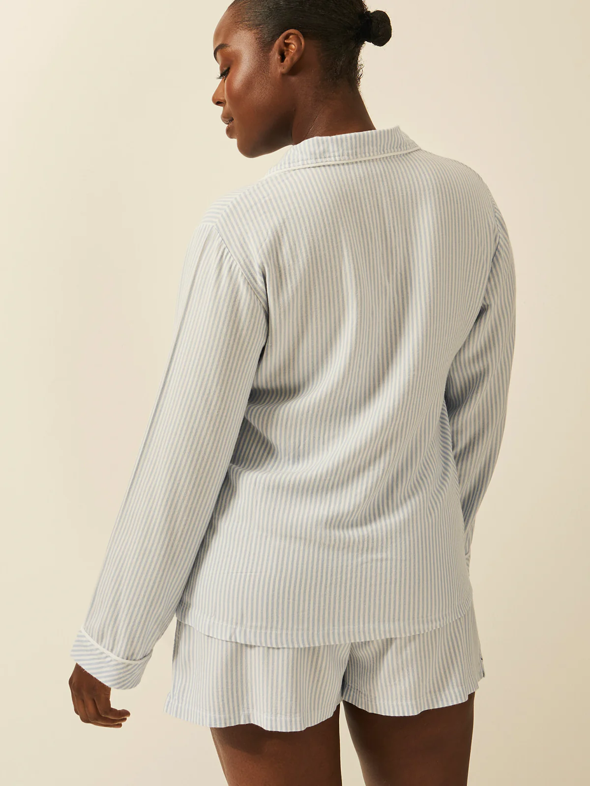 Soft Brushed Woven Pyjama Shorts - Blue Stripe - Image 8