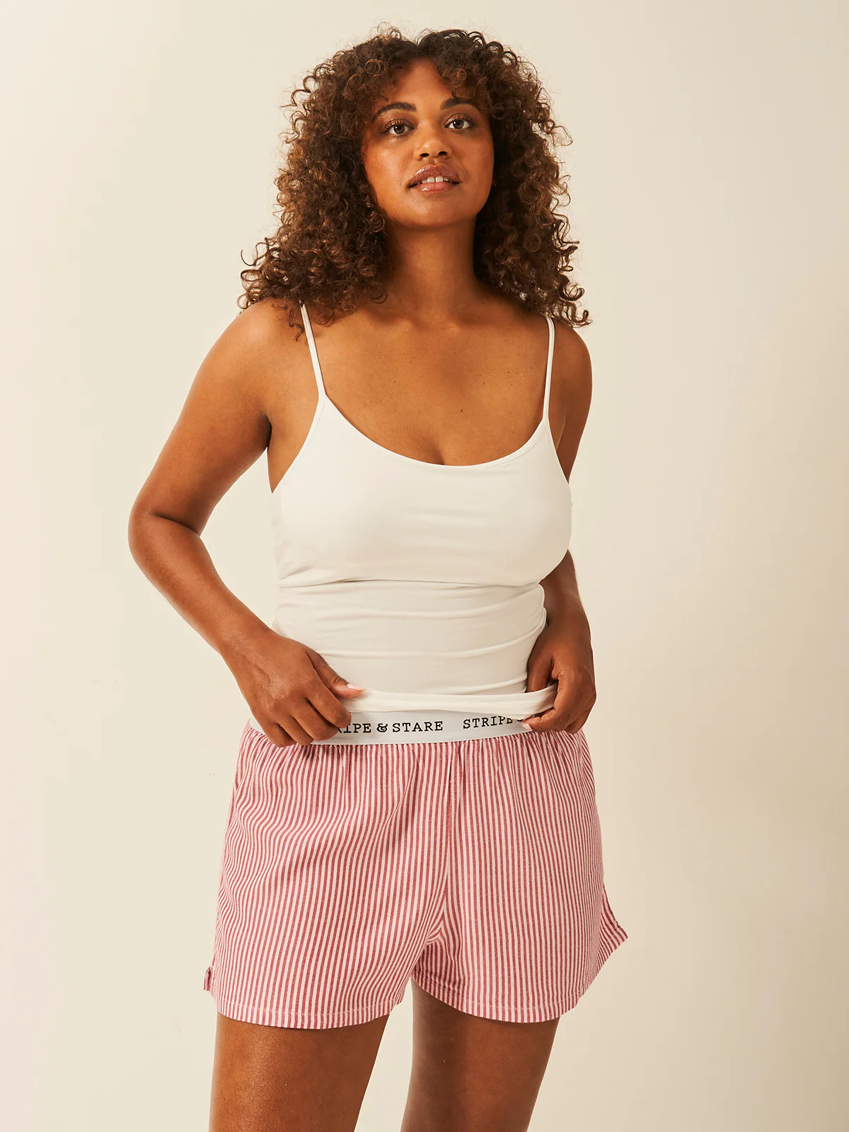 Soft Brushed Woven Pyjama Shorts - Red Stripe - Image 6