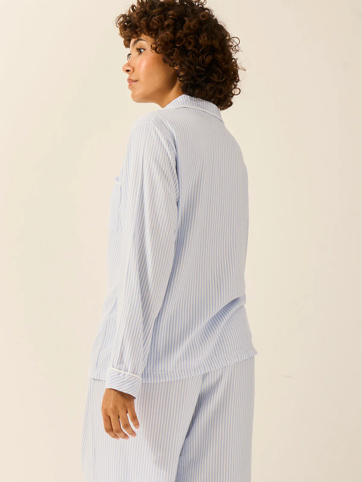 Soft Brushed Woven Pyjama Top - Blue Stripe - Image 5