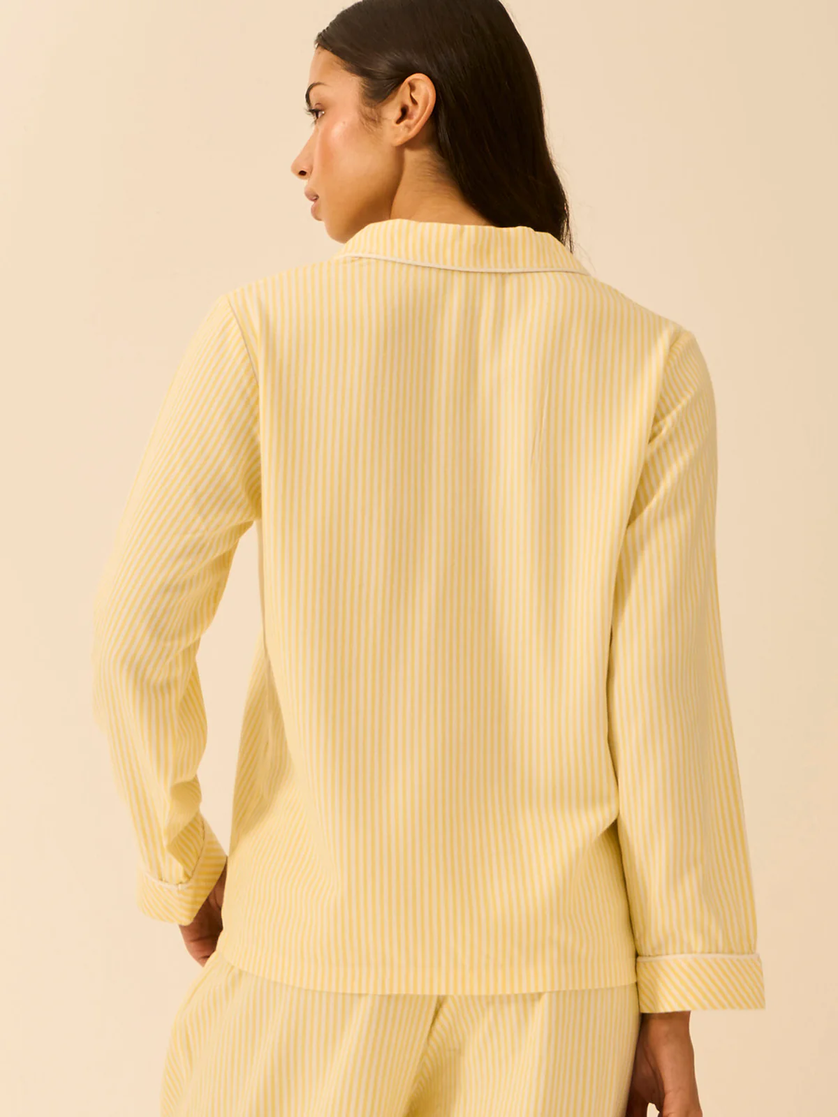 Soft Brushed Woven Pyjama Top - Lemon Stripe - Image 4