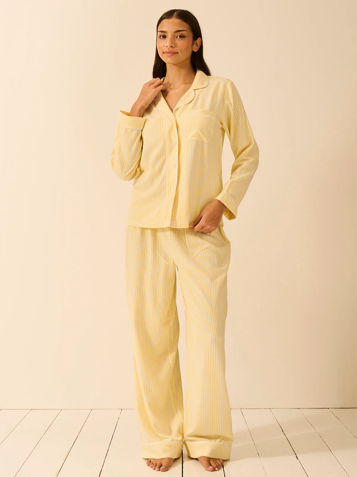 Soft Brushed Woven Pyjama Top - Lemon Stripe - Image 5
