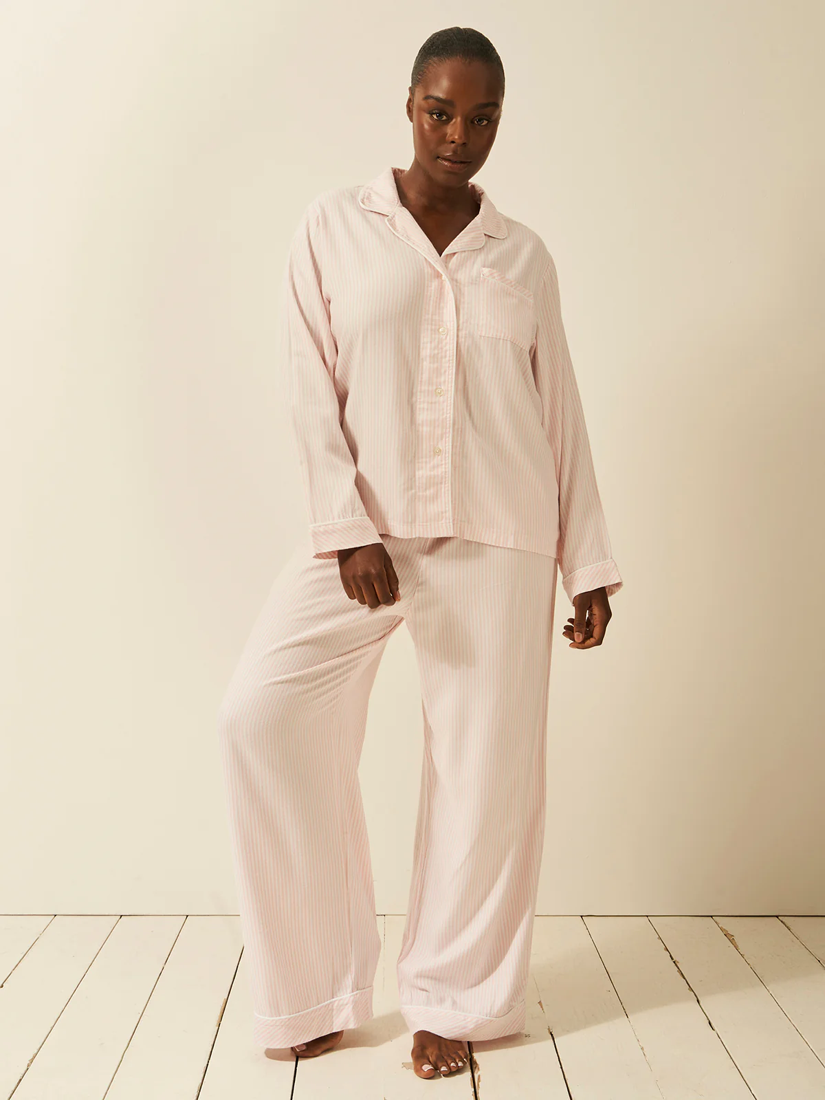 Soft Brushed Woven Pyjama Top - Pink Stripe - Image 3